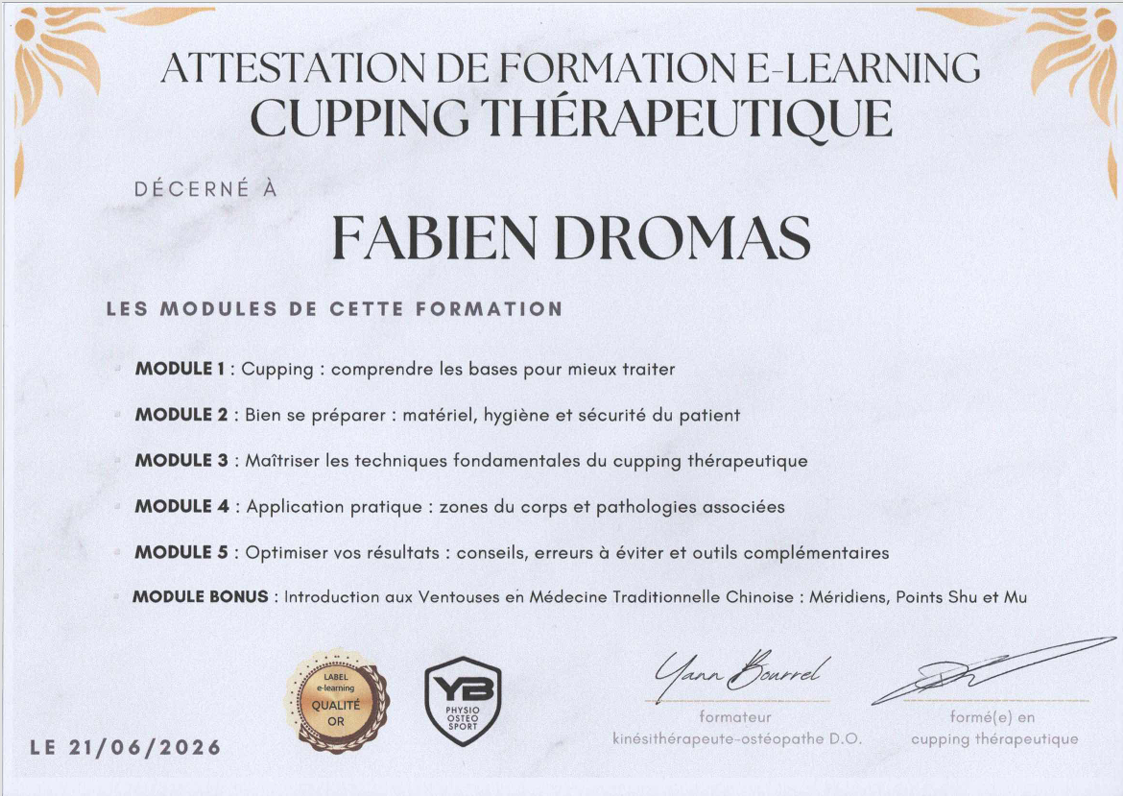 Attestation de formation aux ventouses